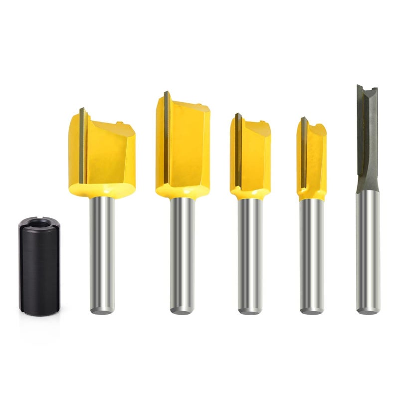 MEIGGTOOL 5Pcs Straight Dado Router Bit Set, 1/4-Inch Shank Round Nose, Cutting Diameter: 1/4, 3/8, 1/2, 5/8, 3/4 Inch - Image 1